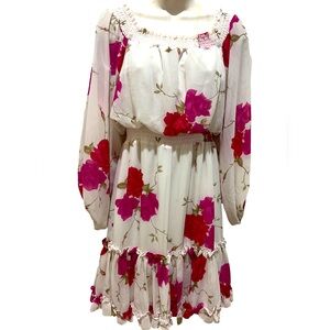 Betsey Johnson white with pink/fushia flowers.  Size 2